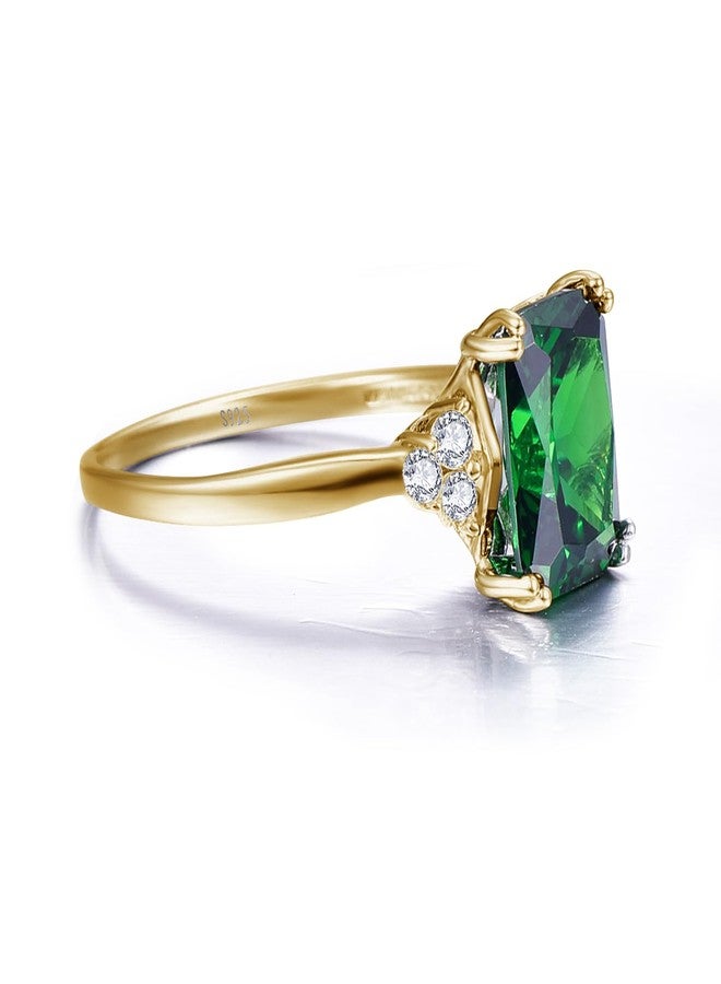 Yaresul 3.5ct Women's Green Emerald Ring for Women 14K Gold Plated 925 Sterling Silver Emerald Engagement Ring for Women May Birthstone Rings Paved Cubic Zirconia Wedding Rings Size 8 - Image 3